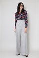 70'S VINTAGE BLUE BLOUSE DAGGER COLLAR WITH A FLORAL PRINT