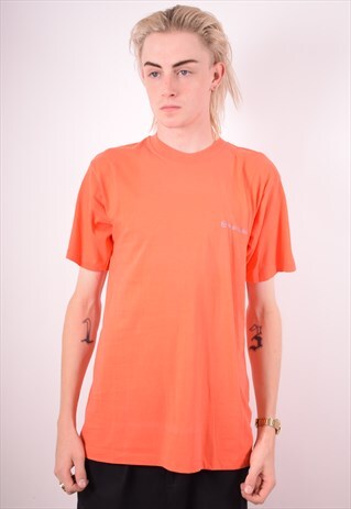 SERGIO TACCHINI MENS VINTAGE T-SHIRT TOP MEDIUM ORANGE 90S