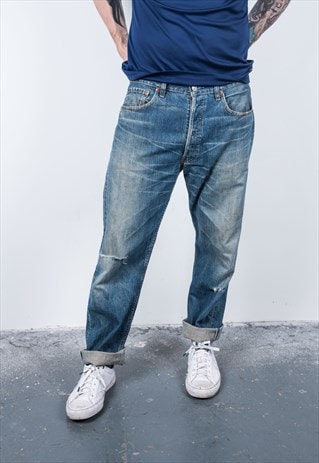 VINTAGE BLUE 501 LEVI'S RIPPED JEANS