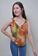 ABSTRACT PRINT VINTAGE TOP, 90S MULTICOLOR RAVE TANK 