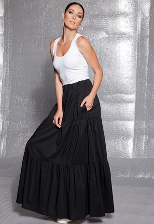 BLACK MAXI SKIRT / LONG SKIRT / A LINE SKIRT/ FULL SKIRT