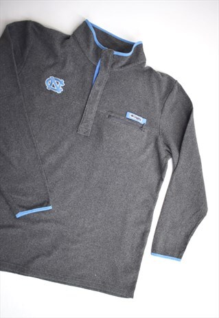 VINTAGE 90S COLUMBIA GREY & BLUE 3/4 BUTTON FLEECE JUMPER