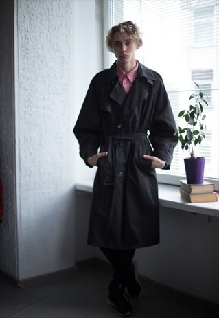 VINTAGE 80'S BLACK BELTED TRENCH COAT