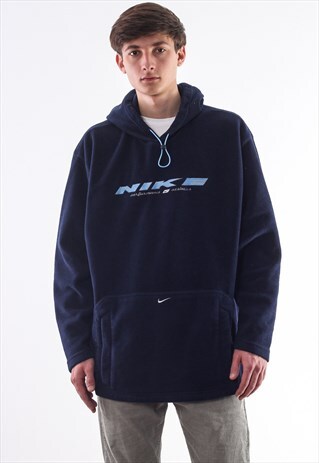 VINTAGE NIKE PULLOVER HOODIE SWEATER 90S NAVY BLUE BIG LOGO