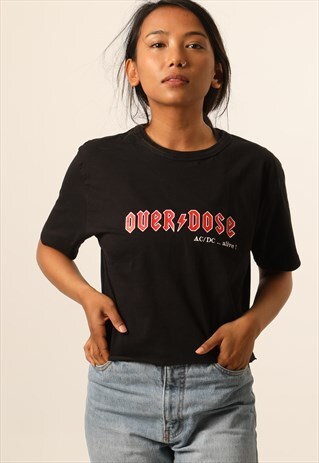 VINTAGE AC/DC BAND GRAPHIC CROPPED T-SHIRT