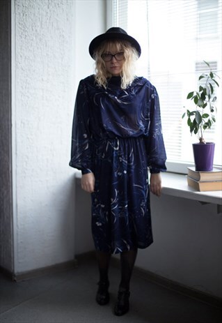 VINTAGE 80'S NAVY PATTERNED TRANSPARENT DRESS
