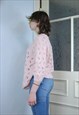 VINTAGE 90'S CROCHET KNITTED BAGGY LONG JUMPER PASTEL PINK