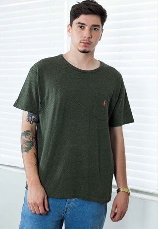 VINTAGE POLO RALPH LAUREN T-SHIRT POCKET LOGO 90S L 6.7