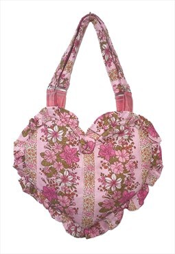 Pink Retro Ruffle Heart Tote Bag 