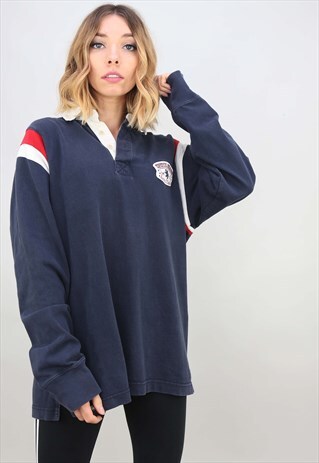 VINTAGE OVERSIZED TOMMY JEANS HILFIGER FLAG RUGBY SHIRT TOP