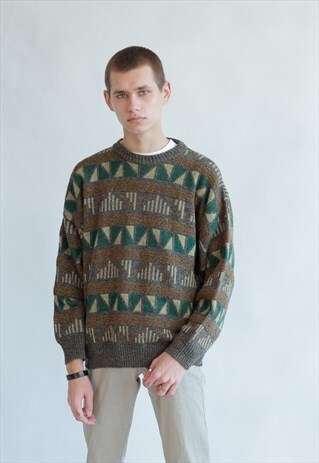VINTAGE 80S FUNKY DADS JUMPER WITH ABSTRACT PATTERN
