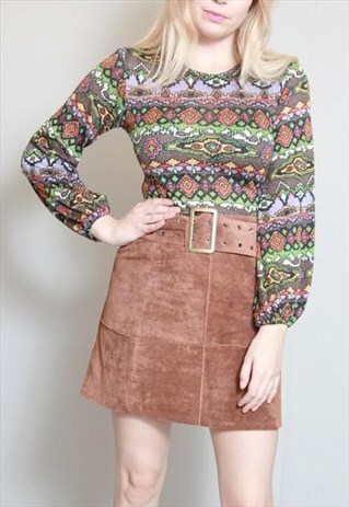 VINTAGE AMAZING 1970'S MULTI COLOURED AZTEC PRINT TOP
