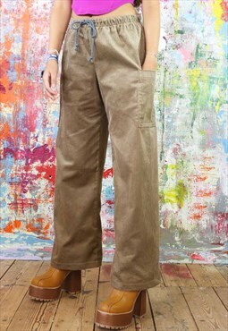 Baggy Cargo Trousers in Beige Cord 