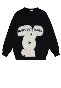 Bunny sweater grunge slogan knitted jumper fluffy top black