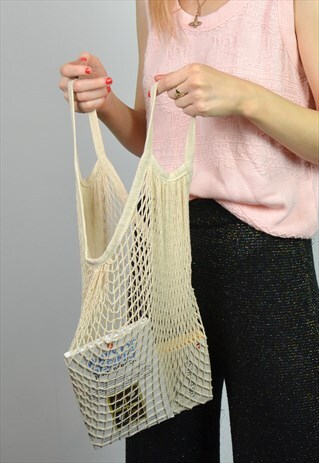 RETRO WHITE STRING / NET REUSABLE TOTE BAG