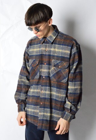 VINTAGE 90S GRUNGE CHECK LONG SLEEVE WOOL SHIRT