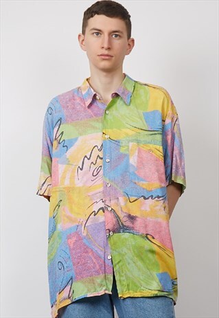 VINTAGE 80'S PASTEL CRAZY PRINT SHIRT