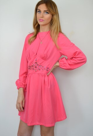VINTAGE 60S BRIGHT PINK MINI SKATER DRESS