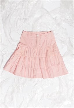 Vintage Y2K Tiered Skirt in Pastel Pink