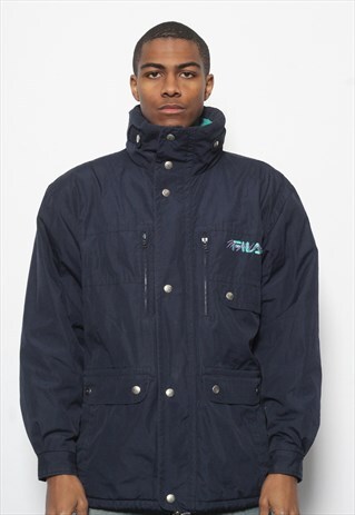 VINTAGE FILA MAGICLINE FLEECE LINED LOGO JACKET BLUE