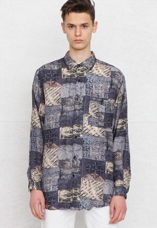 VINTAGE BLUE BEIGE MOB LONG SLEEVE SHIRT