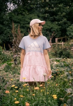 Reworked vintage blue and pink tiered Adidas babydoll dress