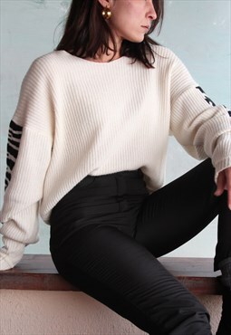 Cream Wanderlust merino wool/angora blend ribbed sweater