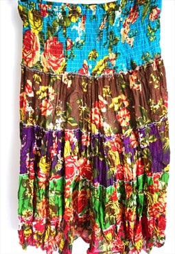 Vintage Floral Summer Skirt, Long, Colorful, High waist