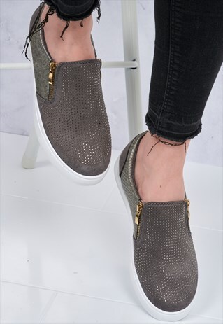 FIORELLA DIAMANTE DOUBLE SIDE ZIP DETAIL SLIP ON IN GREY