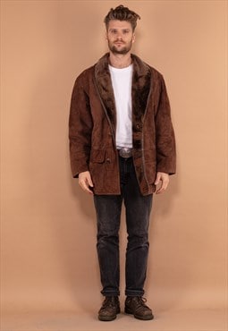 Vintage 80's Men Sheepskin Coat in Brown
