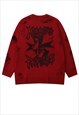 Anime sweater ripped grunge jumper distressed rave top red
