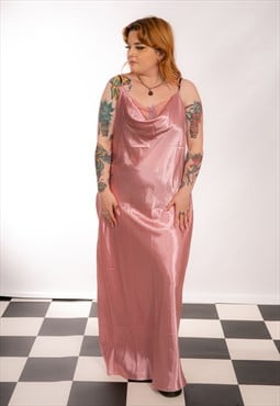 Vintage Dusky Pink Satin Lace Slip Dress Evening Dress 00s 