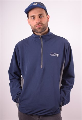NFL MENS VINTAGE SEAHAWKS PULLOVER TRACKSUIT TOP LARGE 90S