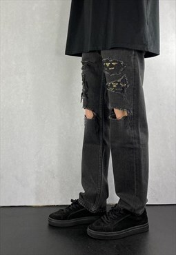 Vintage Levi's 501 Black Patchwork Rip Knee Jeans 31 x 31.5