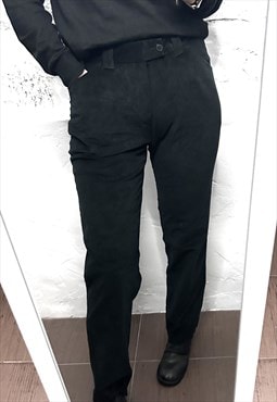 Straight Leg Black Velvet Pants - M