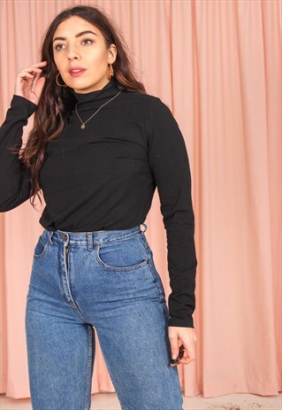 VINTAGE 90S TURTLE NECK JUMPER IN BLACK