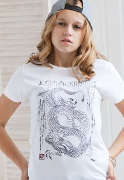 Dragon Japanese T Shirt Calligraphy Art Printed Tee Women