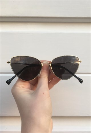 WOMENS VINTAGE 50S STYLE BLACK GOLD CAT EYE SUNGLASSES