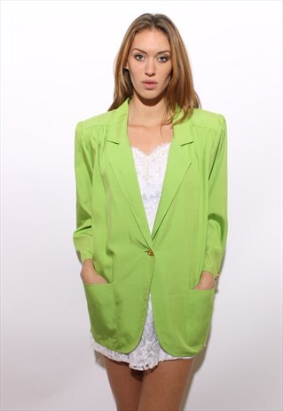 VINTAGE 1980'S 80'S UNGARO BLAZER LIME GREEN NEON COAT L-XL