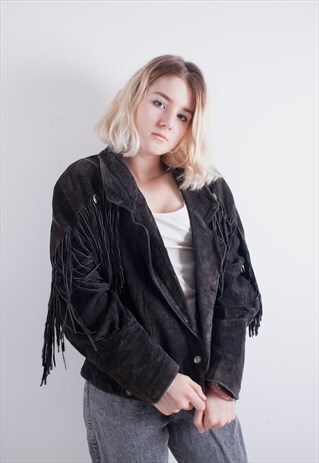 VINTAGE 70'S SUEDE TASSEL BOMBER JACKET
