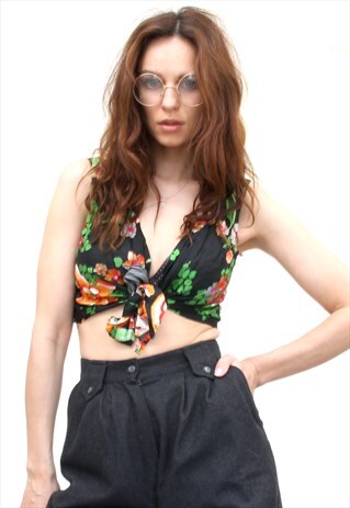 FLORAL FRONT TIE SUMMER TOP SLEEVELESS HOLIDAY TOP S