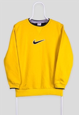Vintage Yellow Nike Sweatshirt Centre Swoosh Embroidered S