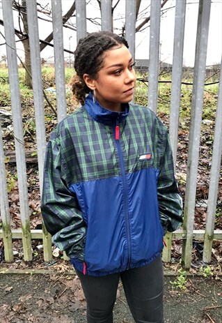 VINTAGE TOMMY HILFIGER ZIP THROUGH SHELLSUIT CHECK JACKET