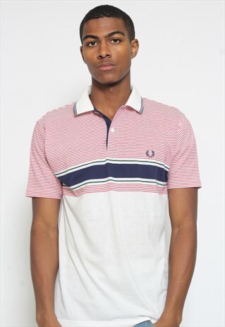 VINTAGE FRED PERRY POLO SHIRT PINK WHITE