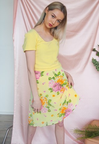 RARE VINTAGE KENZO JUNGLE YELLOW FLORAL SKIRT
