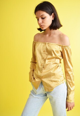 90'S RETRO SHIMMER OFF-SHOULDER CUSTOMIZED BESPOKE BLOUSE