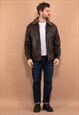 Vintage 90's Men Faux Leather Jacket in Brown