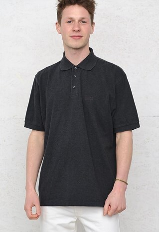 90S VINTAGE GREY HUGO BOSS SHORT SLEEVE POLO SHIRT