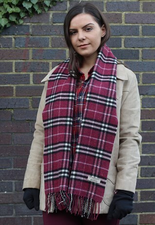 VINTAGE LAMBSWOOL CHECKED SCARF MAROON-AS121