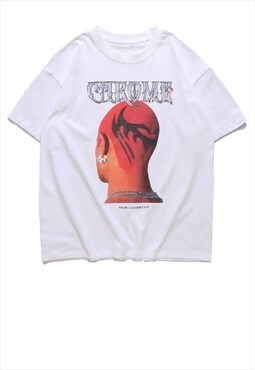 Punk print t-shirt Y2K grunge tee raver top in white